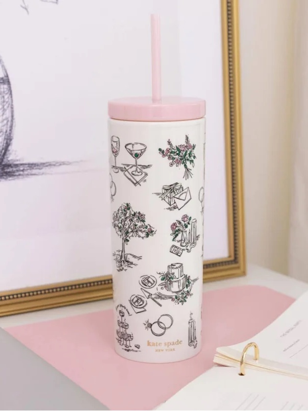 Kate Spade New York Bridal Toile Acrylic Tumbler with Straw
